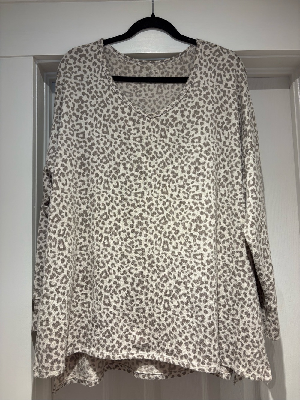 American Eagle Outfitters Beige Leopard Print Long Sleeve Top
